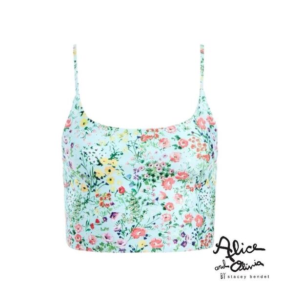 Alice + Olivia **NWT** Penny Scoop Neck Crop Top in Coastal Gardens Powder Blue - Picture 7 of 10